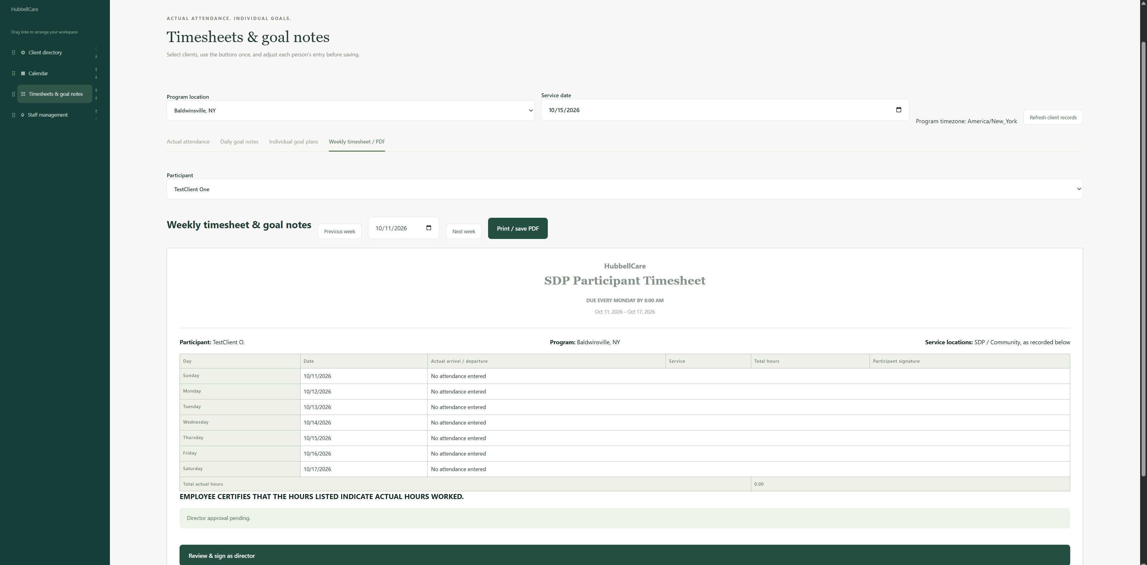 HubbellCare staff workspace screenshot 2