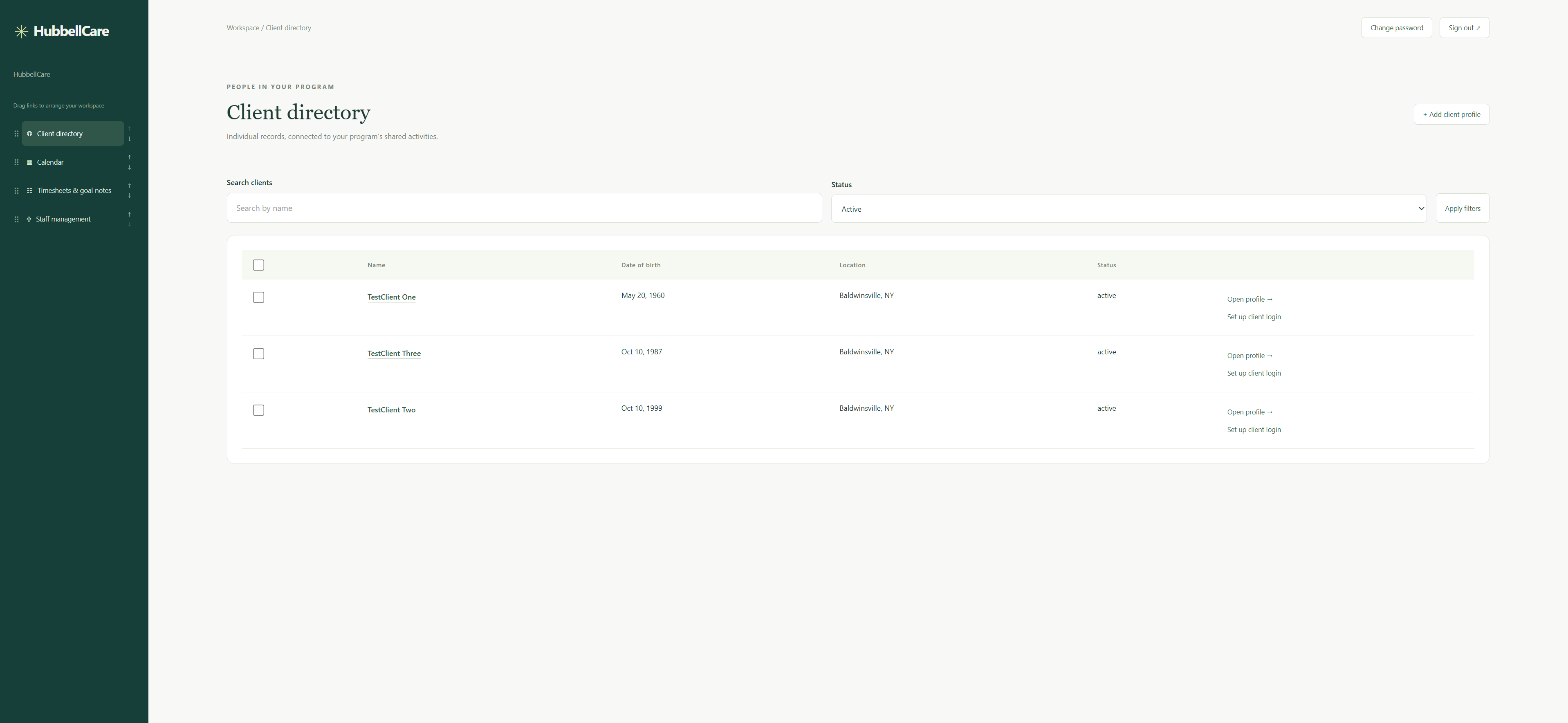 HubbellCare staff workspace screenshot 8